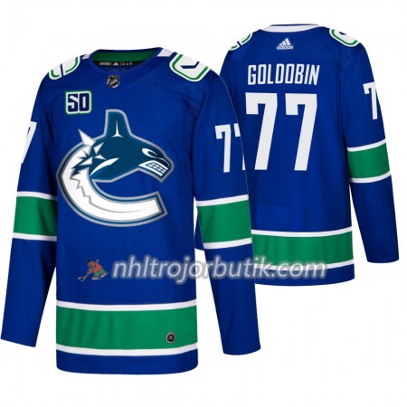 Män Ishockey Vancouver Canucks tröja Nikolay Goldobin 77 50th Anniversary Adidas 2019-20 Blå Authentic
